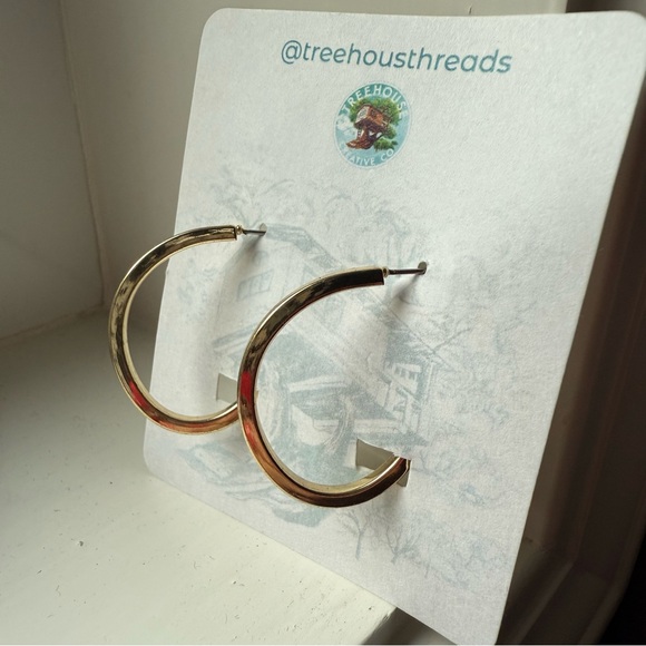 Gold Tone Oval Hoop Earrings - Picture 6 of 8